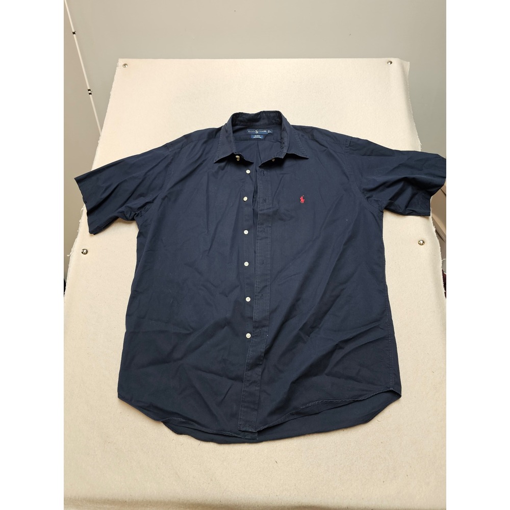 Polo Ralph Lauren Blake Shirt Mens Large Navy Blue Short Sleeve Cotton Button Up
